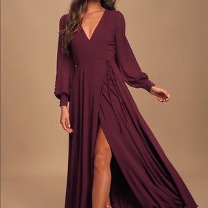 lulus My Whole Heart Plum Long Sleeve Wrap Dress